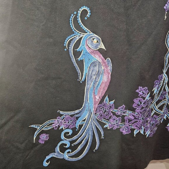 Bob Mackie Top Blouse 2X Wearable Art Peacock Bird Bling Sequined 3/4 Sleeves - Picture 3 of 12